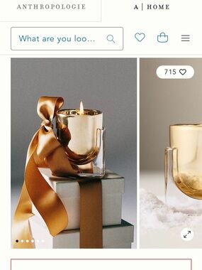 Anthropologie Gold Glass Candle Holder with Satin Ribbon